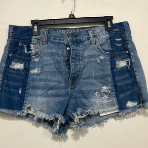Ladies, American Eagle button, butterfly denim, distressed shorts